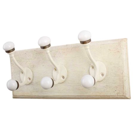 Cream Double Loop Ceramic Iron Wooden Hooks